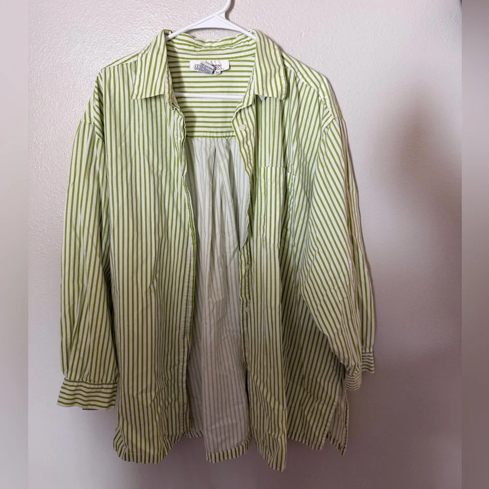 Silhouette Women’s 2X green striped oversized button down top eclectic grandpa - Picture 1 of 2